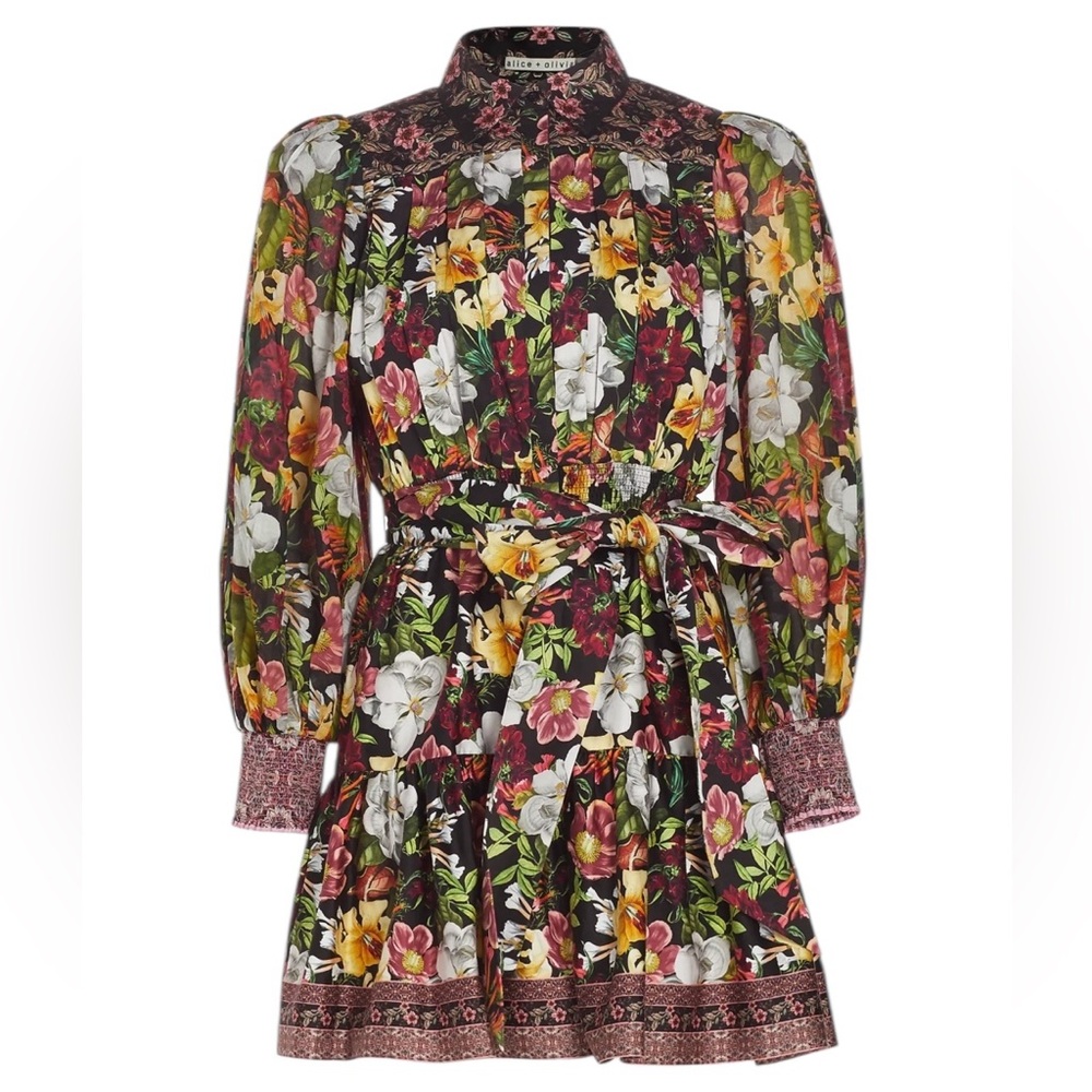Alice + Olivia Tiffie Mini Dress in Juniper Floral Long sleeve colorful spring 8